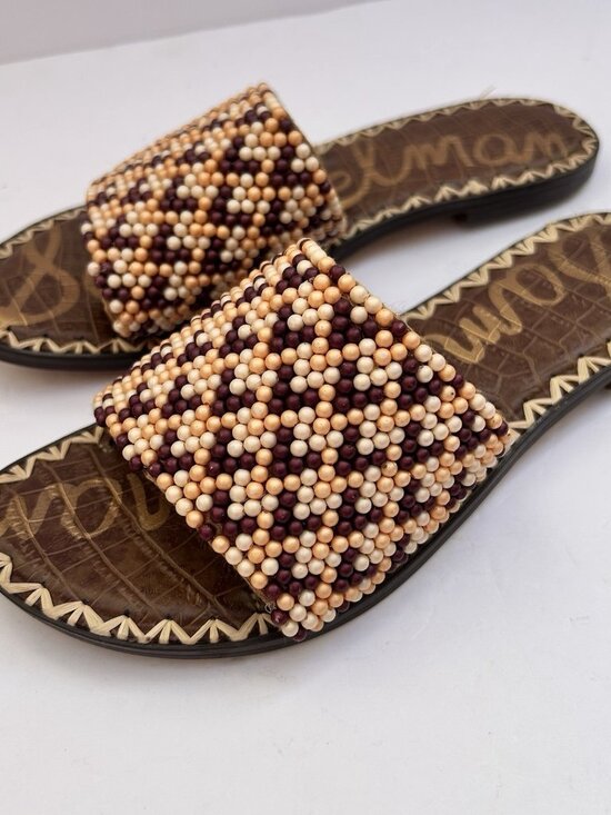 Sam Edelman Gunner Beaded Slide Sandals Womens Size 7 Leather Boho Slip On - Picture 2 of 7